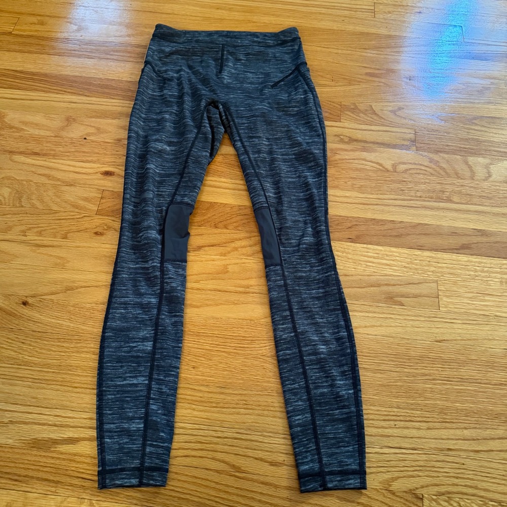 Lululemon Tight Stuff Tight Size 6 Black Gray Space Dye Reflective Running Pants